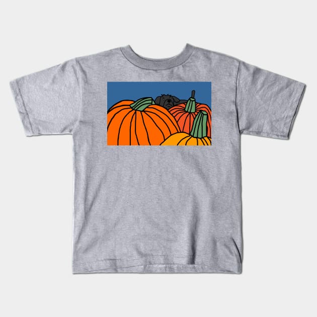 Cute Dog waiting in the Halloween Pumpkin Patch Kids T-Shirt by ellenhenryart